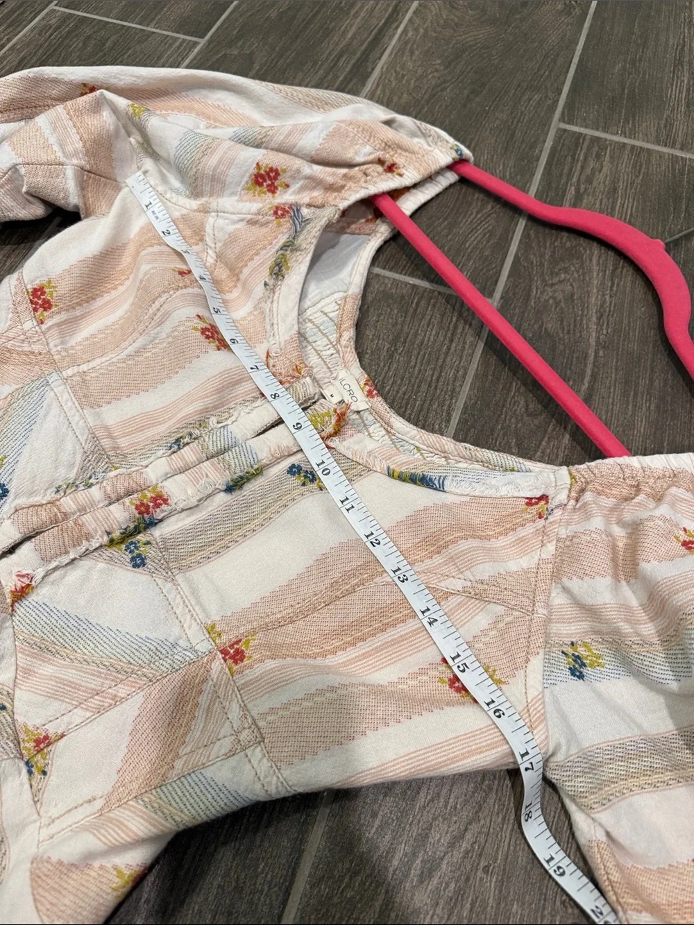Peplum Puff-Sleeve Floral Stripe Top in Cream